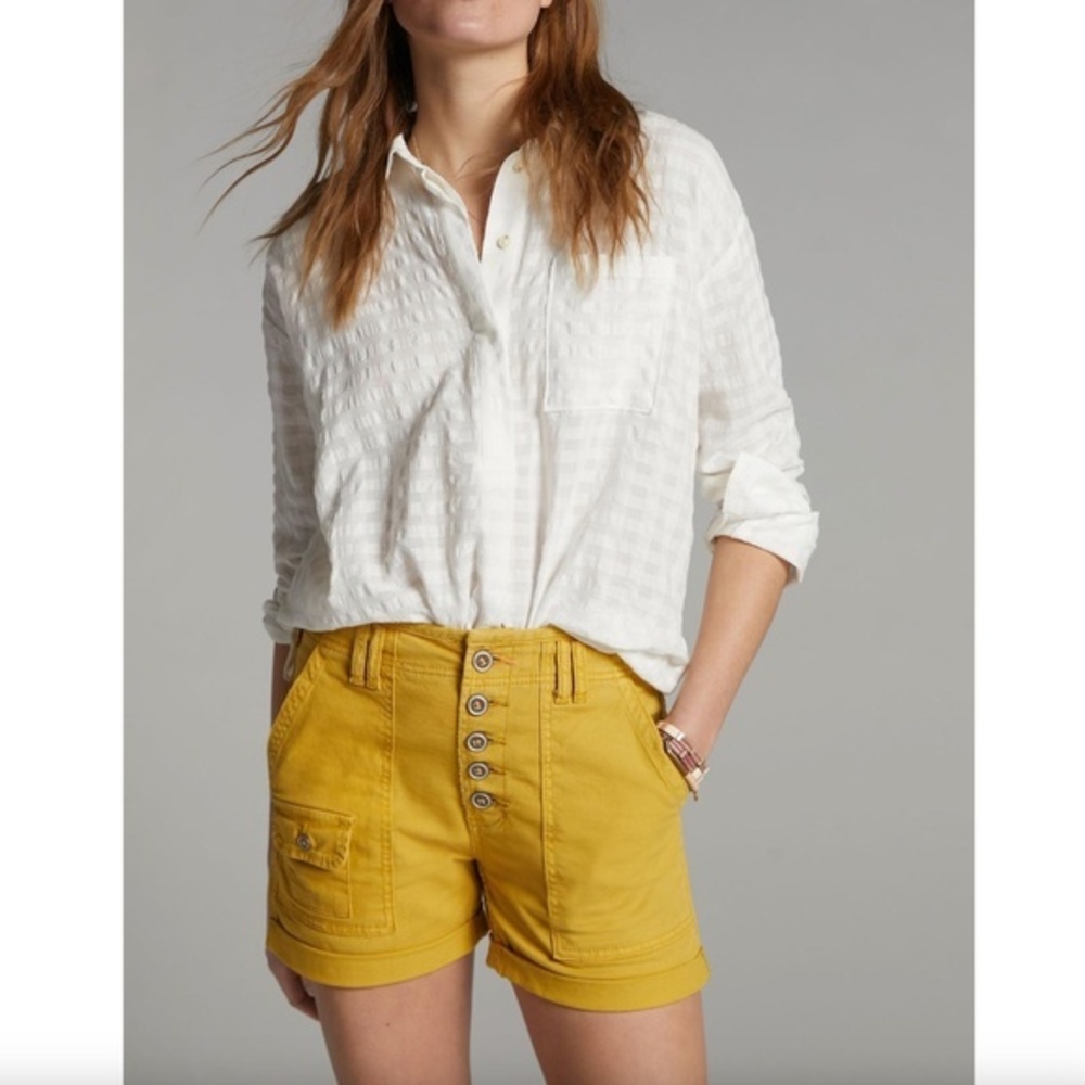 Anthropologie Mustard Yellow High-Rise Button-Front Shorts
